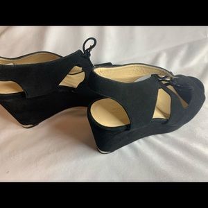 Nayeem Suede Tie Wedge Sandal, Black